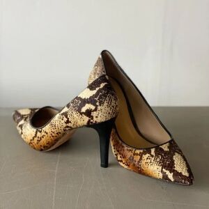 ANTONIO MELANI Brown and Cream Snakeskin Heels with Calf Fur